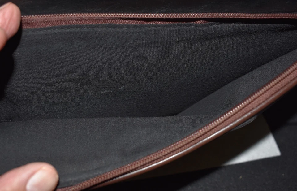 Bolso de cuero sintético ciervo blanco negro marrón forrado compartimento frontal con cremallera cierre de cremallera Foto 3 de 4