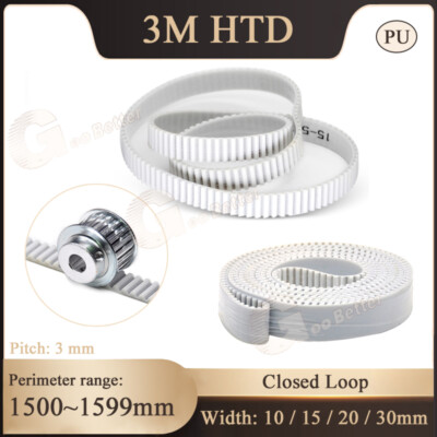 3M HTD Synchronous PU Timing Belt 1500mm Perimeter Closed Loop for Pulley CNC 3D