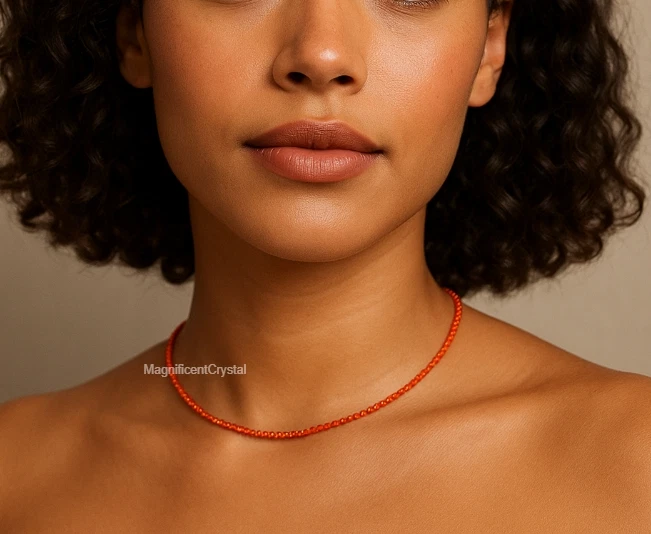 Gargantilla Cornalina Natural Delicada Reina Collar Sanación Reiki Energía Mujeres Regalos Foto 2 de 4