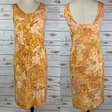 100% Silk Kristi Kranz Hand Painted Dress Gold Yellow Floral S