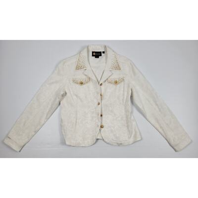 Vintage Christine Alexander Swarovski Crystal Floral Jacket White Womens Medium