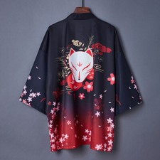 Lady Japanese Kimono Coat Jacket Tops Fox Retro Haori Yukata Loose Cardigan Top