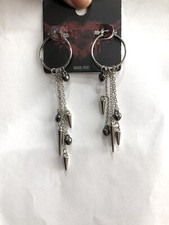 Silver Hoop Heart Multi-Chain Drop Earrings NICKEL FREE Edgy Gothic Punk A 48