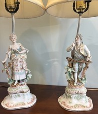Gorgeous pair matching Porcelain Lamps Thuringian Germany