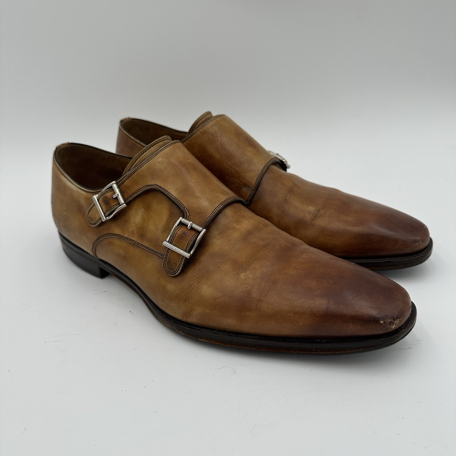 Magnanni Miro Double Monk Strap Brown Leather Dress Shoes Mens Size 10 M Cognac