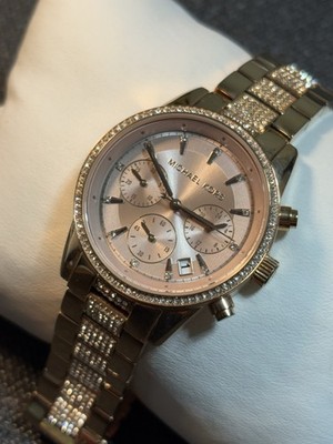 MICHAEL KORS Ritz Pave Rose Gold-Tone Chronograph Women Watch