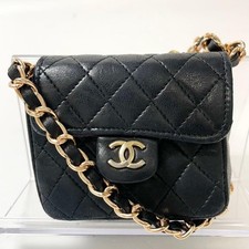 CHANEL Mini Matelasse Pelle di Agnello Nero Oro Catena Borsa Catena Pochette Autentica