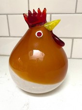Vtg. Studio Art Glass Hand Blown Large Chicken/Rooster Figure. Heavyweight 7"X5"