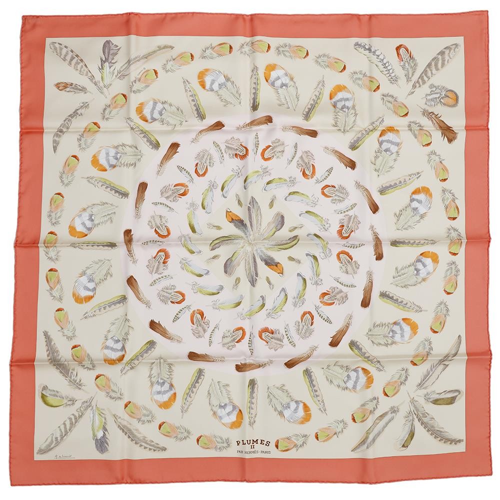 Hermes Plumes II Feather 90cm Silk Scarf in Coral Pink LGZ7471