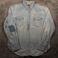 Vintage Y2K Levi's Western Shirt Mens XL Blue Denim Retro Long Sleeve Pearl Snap