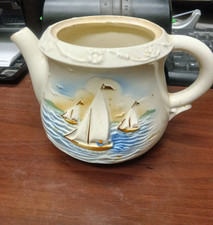 Vintage Porcelien China Tea Pot No Lid Sailboat Made In USA (Kitchen, G,S1)