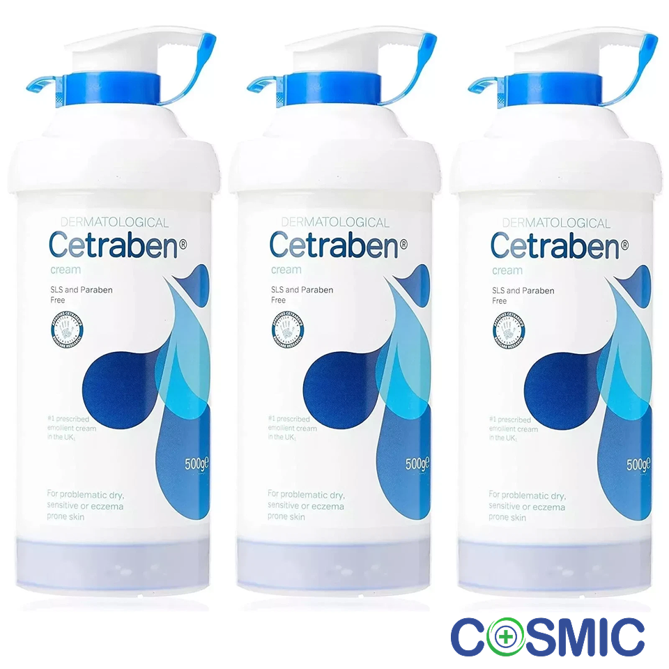 3 X Cetraben Cream Pump Dispenser 500g - dispenser eczema, dry, inflamed skin