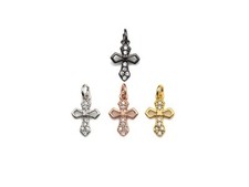 CZ Micro Pave Cross Flower Charm, Cubic Zirconia Pave Pendant, Fashion Jewelry