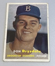 1957 Topps #18 Don Drysdale HOF- RC Brooklyn Dodgers.    Nice Vg Rookie Card. rookie card picture