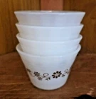Dynaware Pyr-O-Rey Brown Daisy Custard Cups Set of 4 Vintage Milk Glass Ramekins
