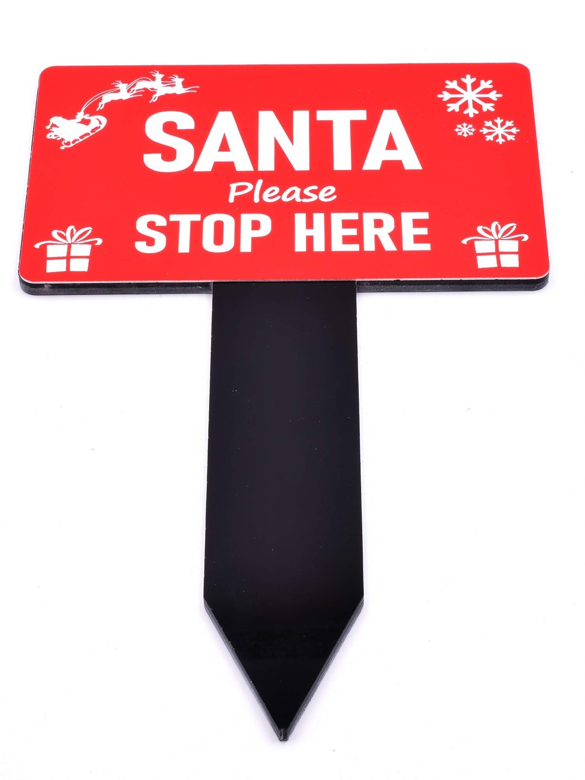 Red Santa Stop Here Acrylic Garden Christmas Decoration Stake 230x140mm