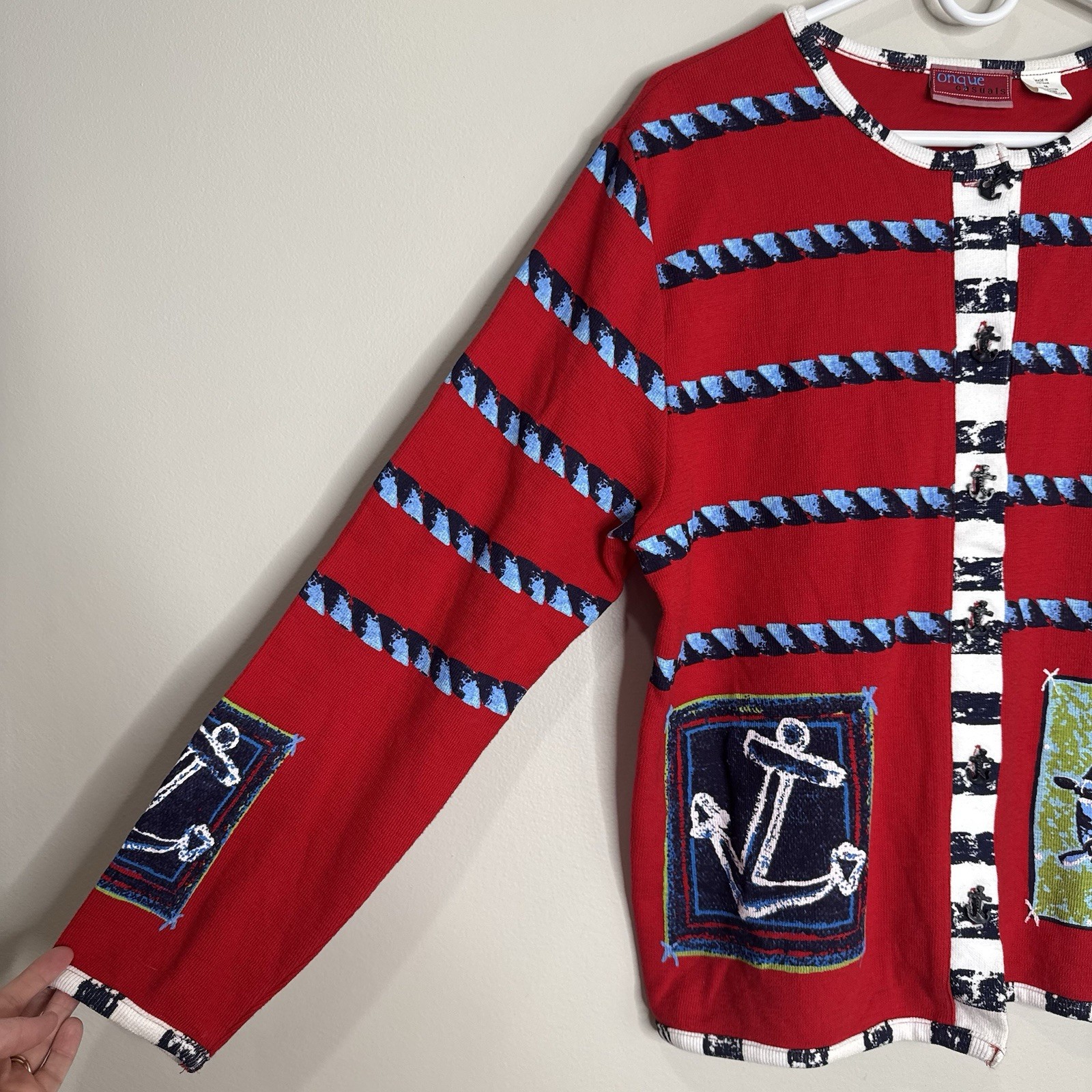 Onque Red Blue Sailing Patchwork Anchor Nautical … - image 3