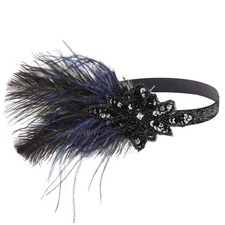 Flapper Headband 1920s Ostrich Feathers Headpiece Roaring 20s Sequins Gatsby