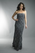 Scalloped Beaded Strapless Column Gown