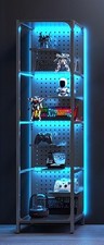Minifigures Display Case 4 Tier Steel Glass LED Light Figure Pegboard Cabinet