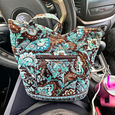 Vera Bradley Floral Baby Diaper Bag Tote Brown/Blue Zip Closure Inner Pockets