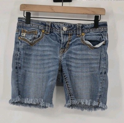 MEK Denim Women's Cut Off Shorts Medium Wash Frayed Raw Hem Size 26/32