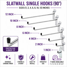 SLATWALL HOOKS PIN ARM SLATBOARD PRONG SHOP FITTING DISPLAY 1" 4" 6" 8" 10" 12"