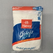 Vtg 90s Hanes Big Men's Briefs 6 Pack White 100 Cotton Size 2X 46-48 Deadstock