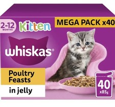 40 x 85g Whiskas Kitten Poultry Feasts Mixed Wet Cat Food Pouches in Jelly 7.09 per kilo