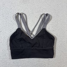 Lululemon Pushing Limits Top Bra Size 4 Long Line Strappy Cropped Black Gray