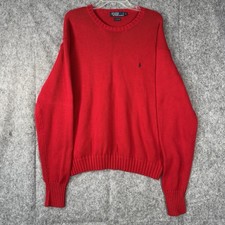 Vintage Polo Ralph Lauren Sweater Mens XL Red Chunky Knit Preppy Old Money
