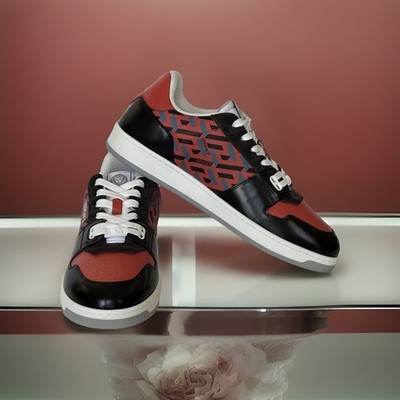 Versace Greca Men s Leather Black/Orange Red Sneakers 6 US (39)IT Authentic
