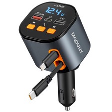 Retractable Car Charger,5 in 1 Fast Cars Phone Charger 90W,Bluetooth 5.3 FM T...