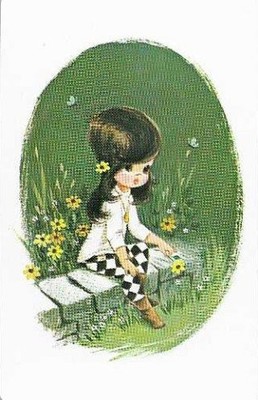 Vintage Big Eye Art Cute Girl Kitsch Illustration Single Swap Playing