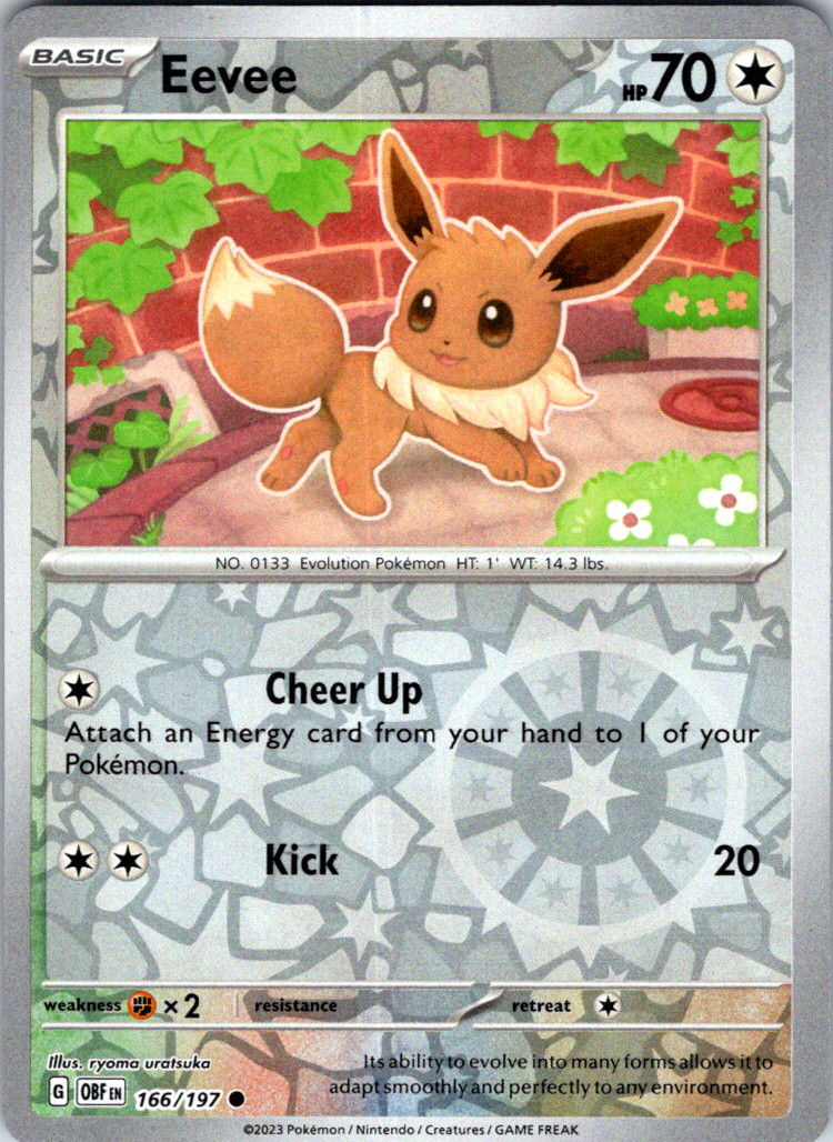 Eevee 166/197 SV03: Obsidian Flames Common Reverse Holo 2023 NM