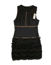 BCBG MAX AZRIA MAILE BLACK RUFFLE MESH TIERED SLEEVELESS PARTY DRESS SIZE 6 NWT
