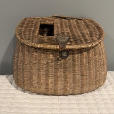 Vintage Wicker & Leather Trout/Fly FISHING CREEL Fisherman's Basket