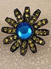 Rare Vintage 1960 Capri Signed Clip-on Rhinestone Earrings Green & Blue Daisies  — photo 6