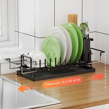Over the Sink Dish Drying Rack w/ Cutlery Holder Expandable Drainer Kitchen Shel