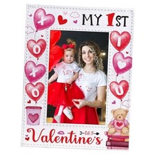 My First Valentines Picture Frame - Pink Red Balloon Baby Girl Valentines Pink