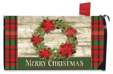 Briarwood Lane Poinsettia Wreath Christmas Mailbox Cover