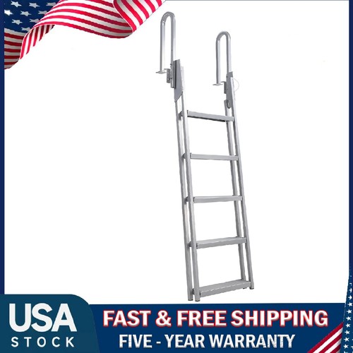 Aluminum Dock Ladder Flip Up, Boat Dock Ladder 5-Step Pool Ladder ,350 lb Load