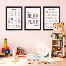 Cute Alphabet Numbers Framed Wall Art Set of 3, Educational ABC Poster Wooden...