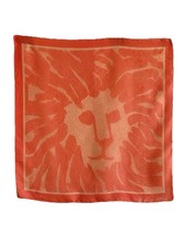 ANNE KLEIN Orange Silk Scarf W / An Art Print Featuring A Lion 25  /26  GOOD CON