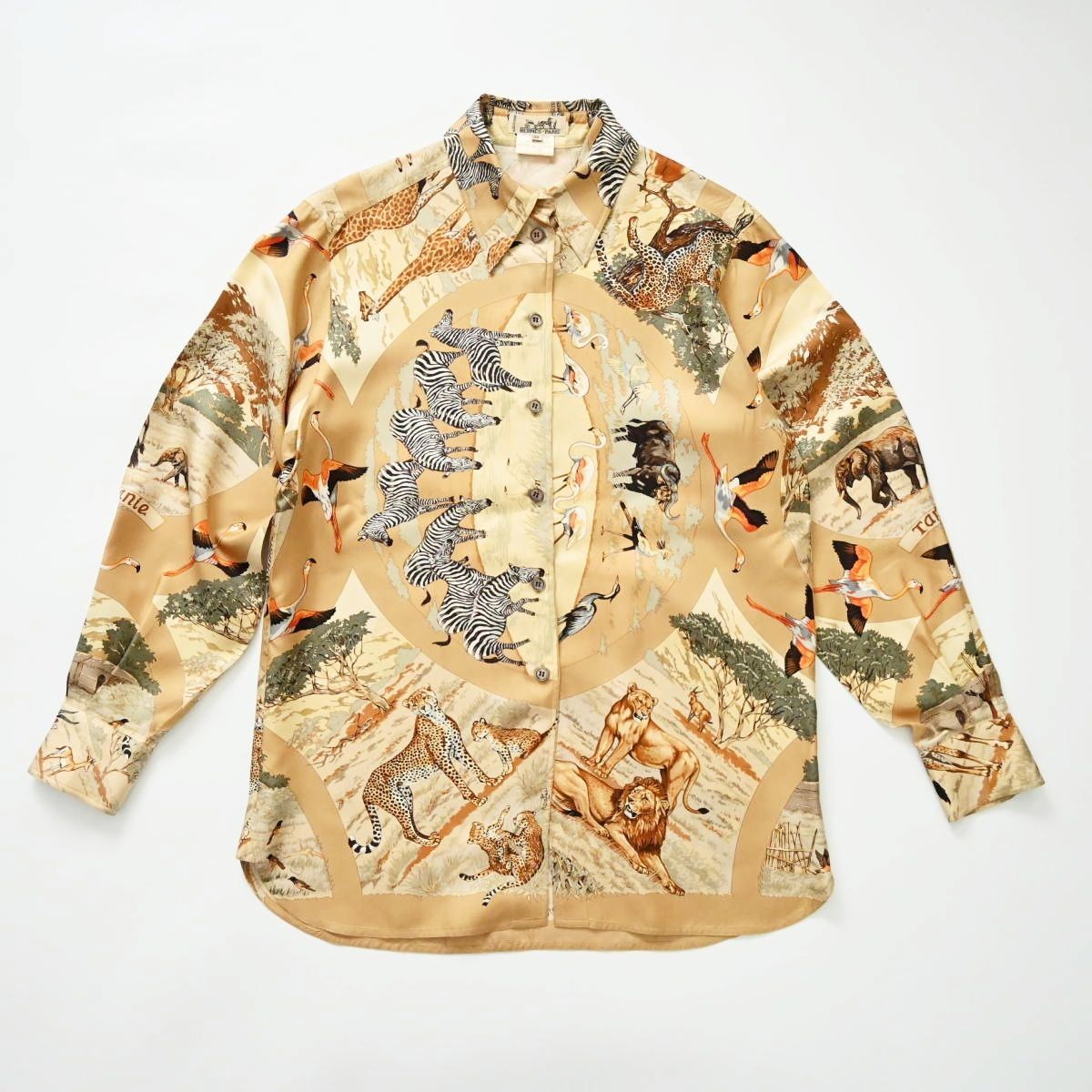 ARNYSシャツ　HERMES charvet ballantyne ZILLI HERMES Tanzanie Animal Silk Long-Sleeve Shirt Size 38 Beige | eBay