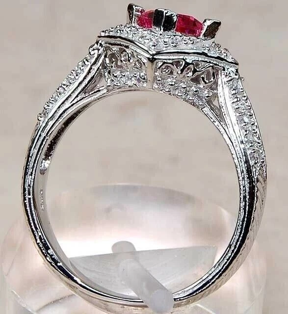 1CT Treated Ruby & White Topaz 925 Solid Sterling Silver Ring Jewelry Sz 8 IB2-3 - Image 3 of 4