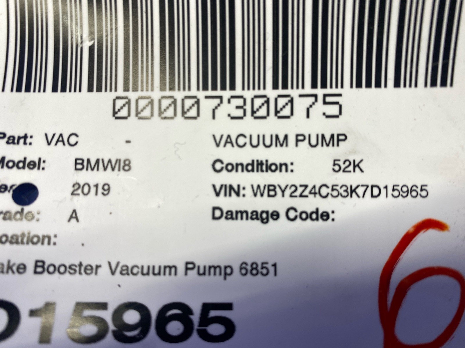 2014 - 2020 Bmw I8 Oem Brake Booster Vacuum Pump 6851289