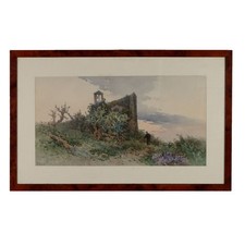 Quadro Antico Dipinto di Angelos Giallinas Acquarello su Carta Corfù '800