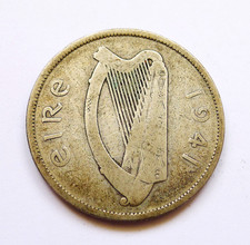 IRELAND HALF CROWN 1941, .750 SILVER, HUNTER HORSE, LOW 320K MINTAGE, KM#16