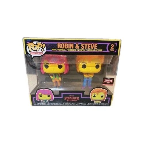 Funko Pop~Stranger Things Robin & Steve 2 Pack Black-Light Figures Exclusive~NIB